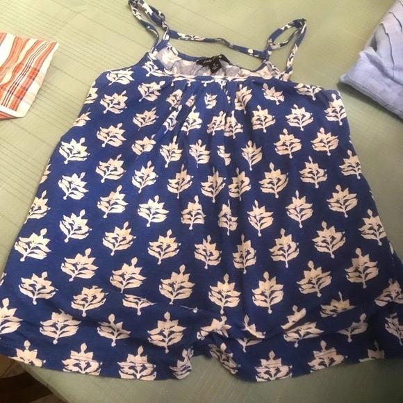 Lucky Brand Blue and Natural-White Block Print Spaghetti Strap Tank - Picture 5 of 5
